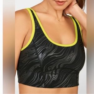 Fabletics Black Marbleized/ Zest Medium Impact Sports Bra